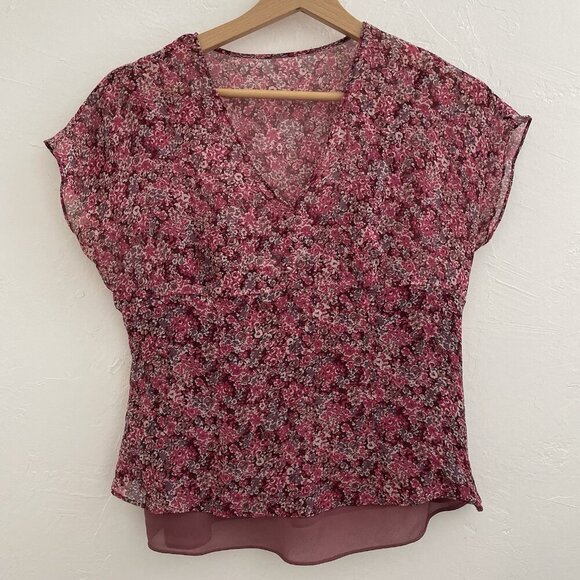 Vintage Y2K 90’s Petite Sophisticate Sz 6 Silk Top Pink Floral Sheer Babydoll - Picture 1 of 12